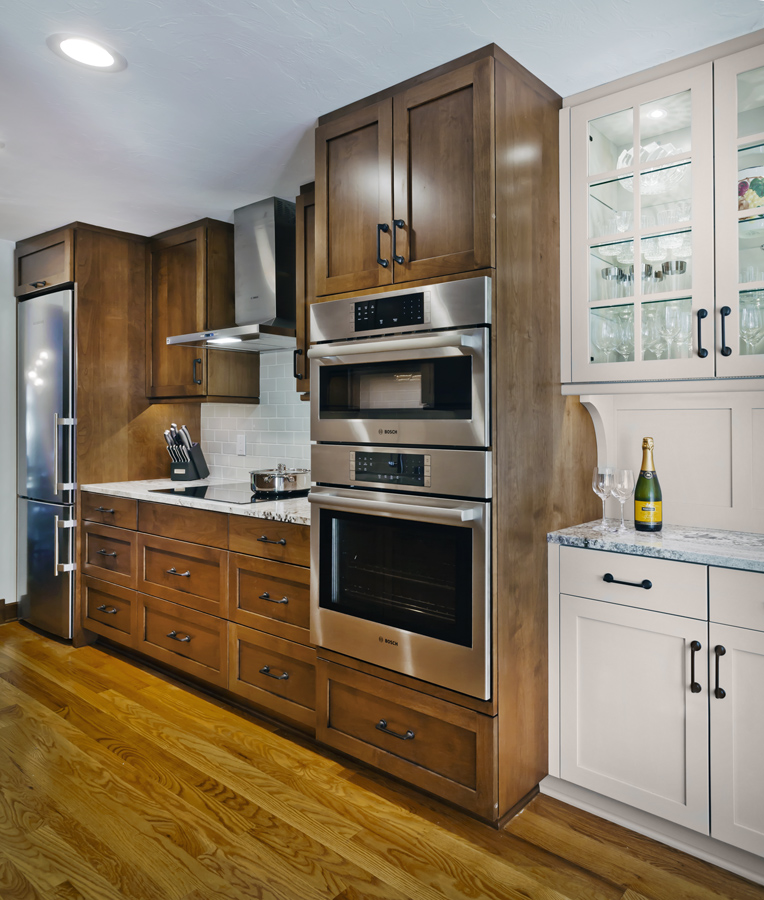 Galley Kitchen with Built-In Buffet - Crystal Cabinets