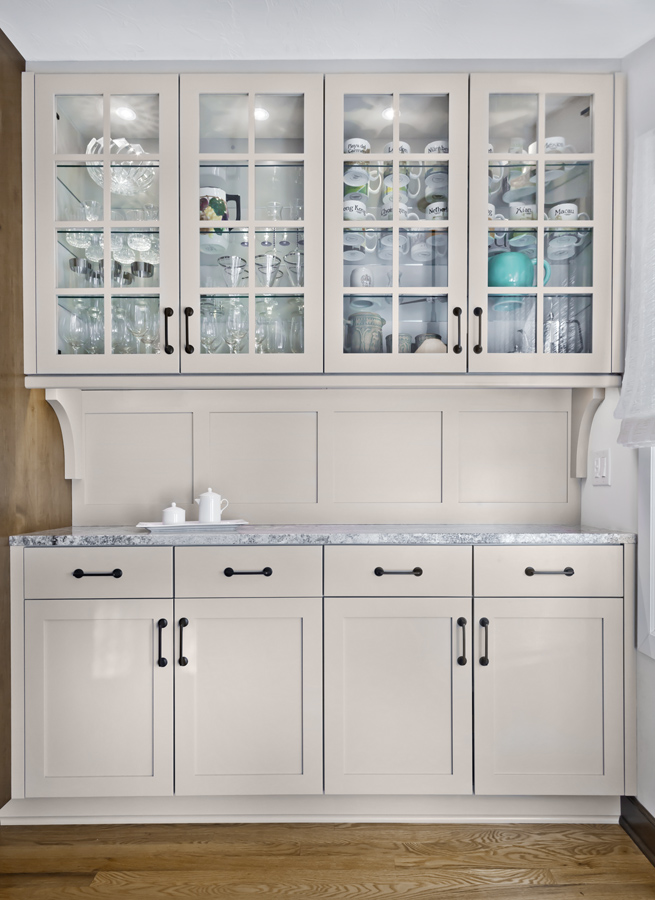 Galley Kitchen with Built-In Buffet - Crystal Cabinets