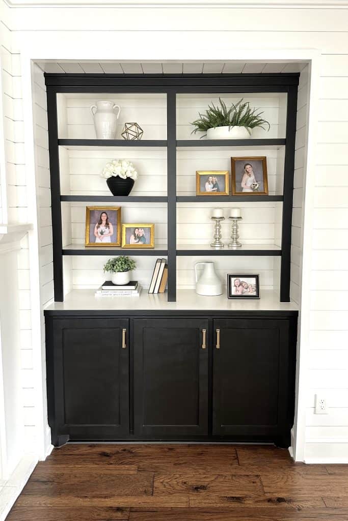 How To Paint Built In Cabinets Black (With White Back) - thetarnishedjewelblog