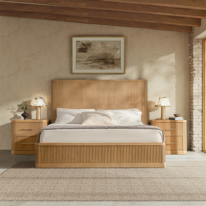 HULALA HOME Verral Fluted Wood Bed, Walnut, King