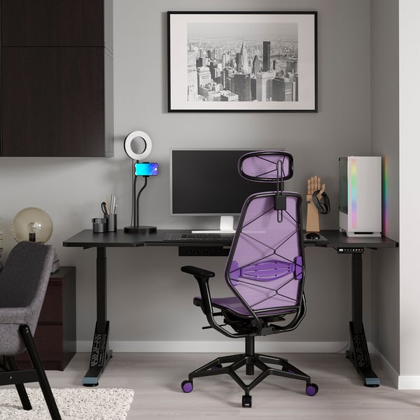 IKEA UPPSPEL / STYRSPEL gaming desk and chair, black/purple, 70 7/8x31 1/2