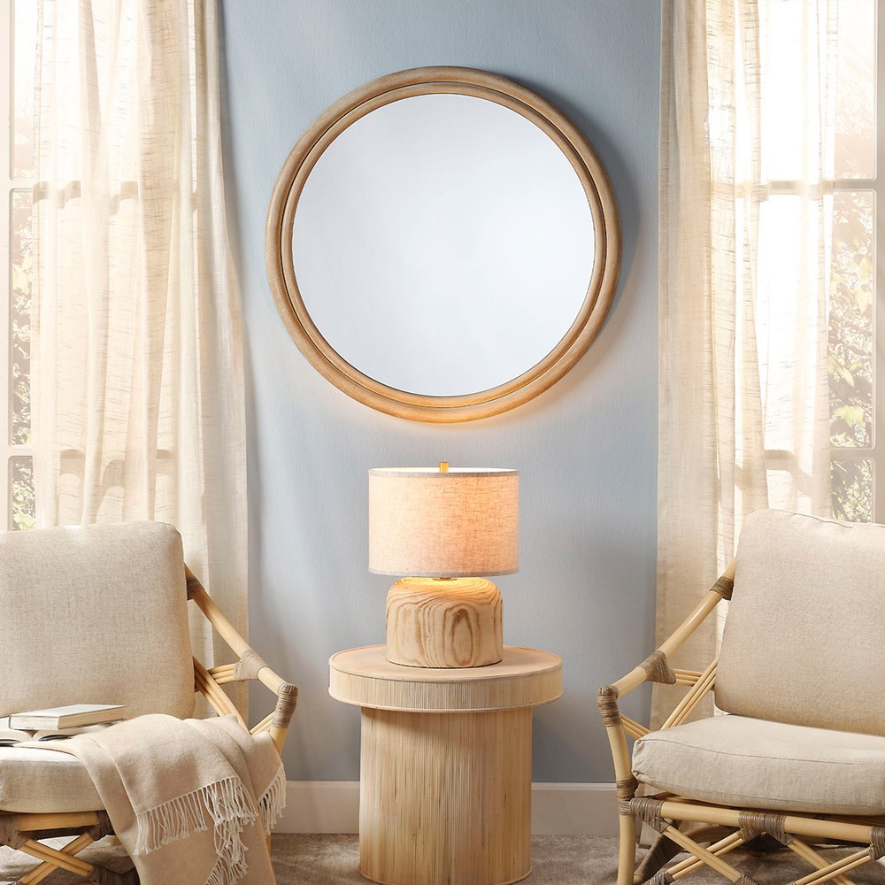 Josiah Coastal Beach Natural Wood Round Wall Mirror Medium (21' - 40') | Kathy Kuo Home