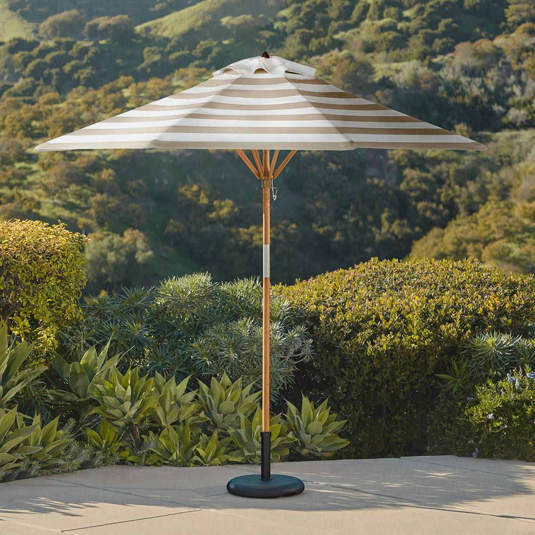 Maria Stripe Taupe Fabric Vintage Style Outdoor Umbrella | Article
