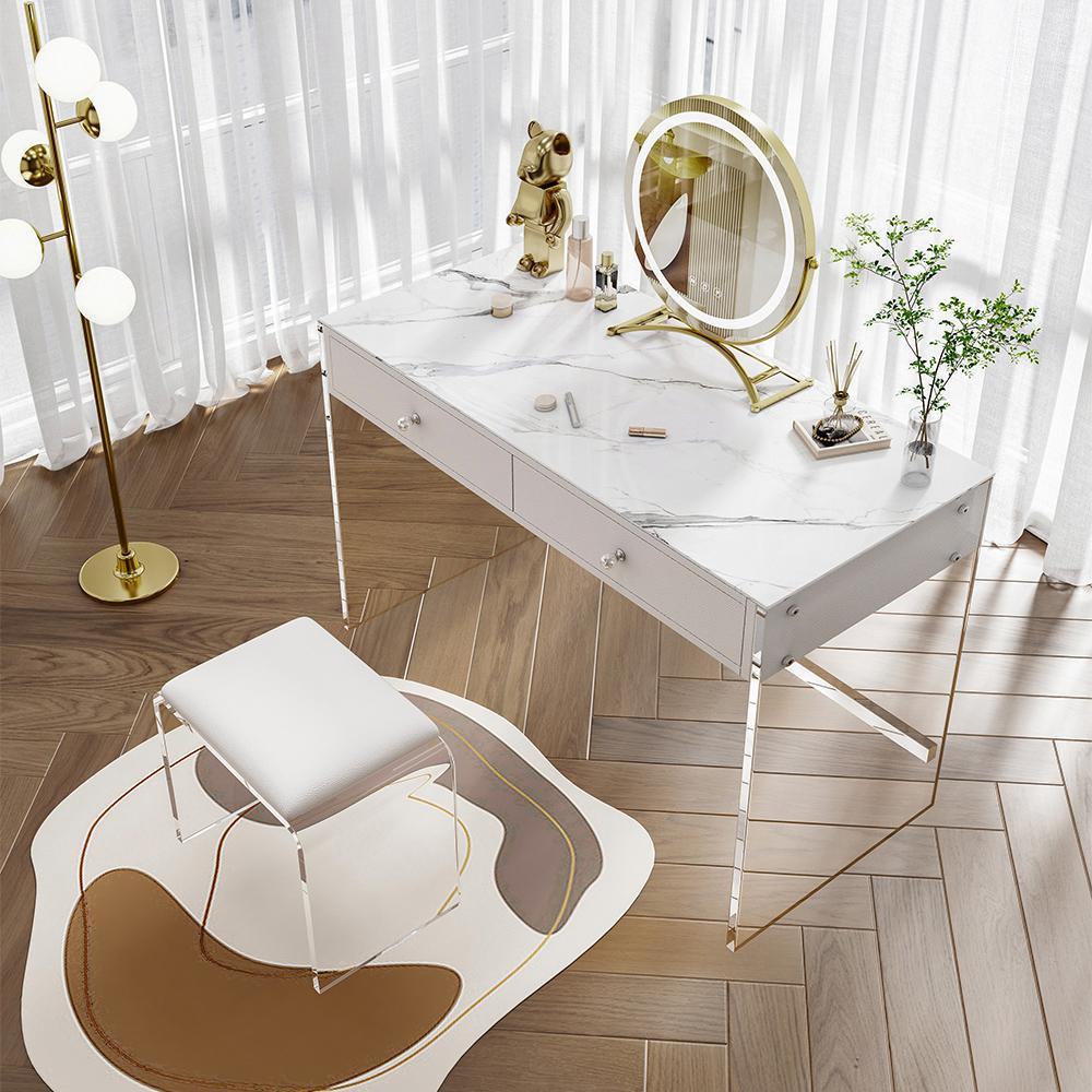 Minimalist Acrylic Floating Makeup Vanity Set with LED Lighted Standing Mirror & Stool-Wehomz – WEHOMZ