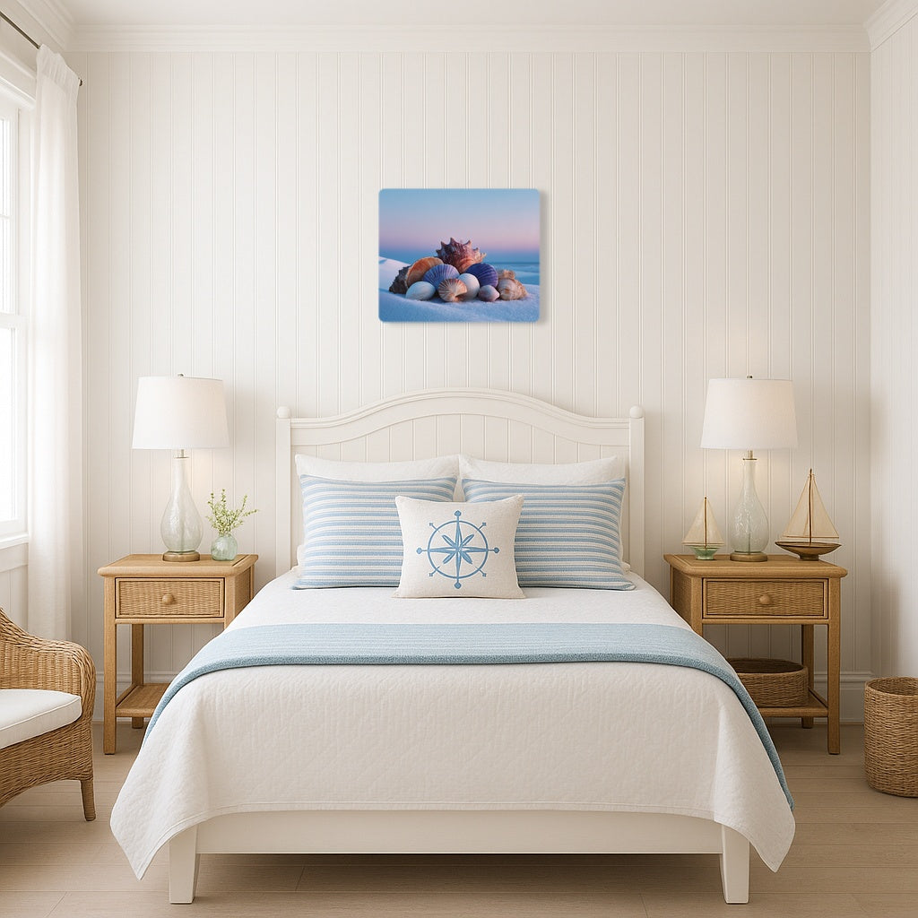 Minimalist Metal Wall Art Seashells, Beach Decor Prints, Coastal-Inspired Seashell Decor - 10″ x 8″ (Horizontal) / 0.12''