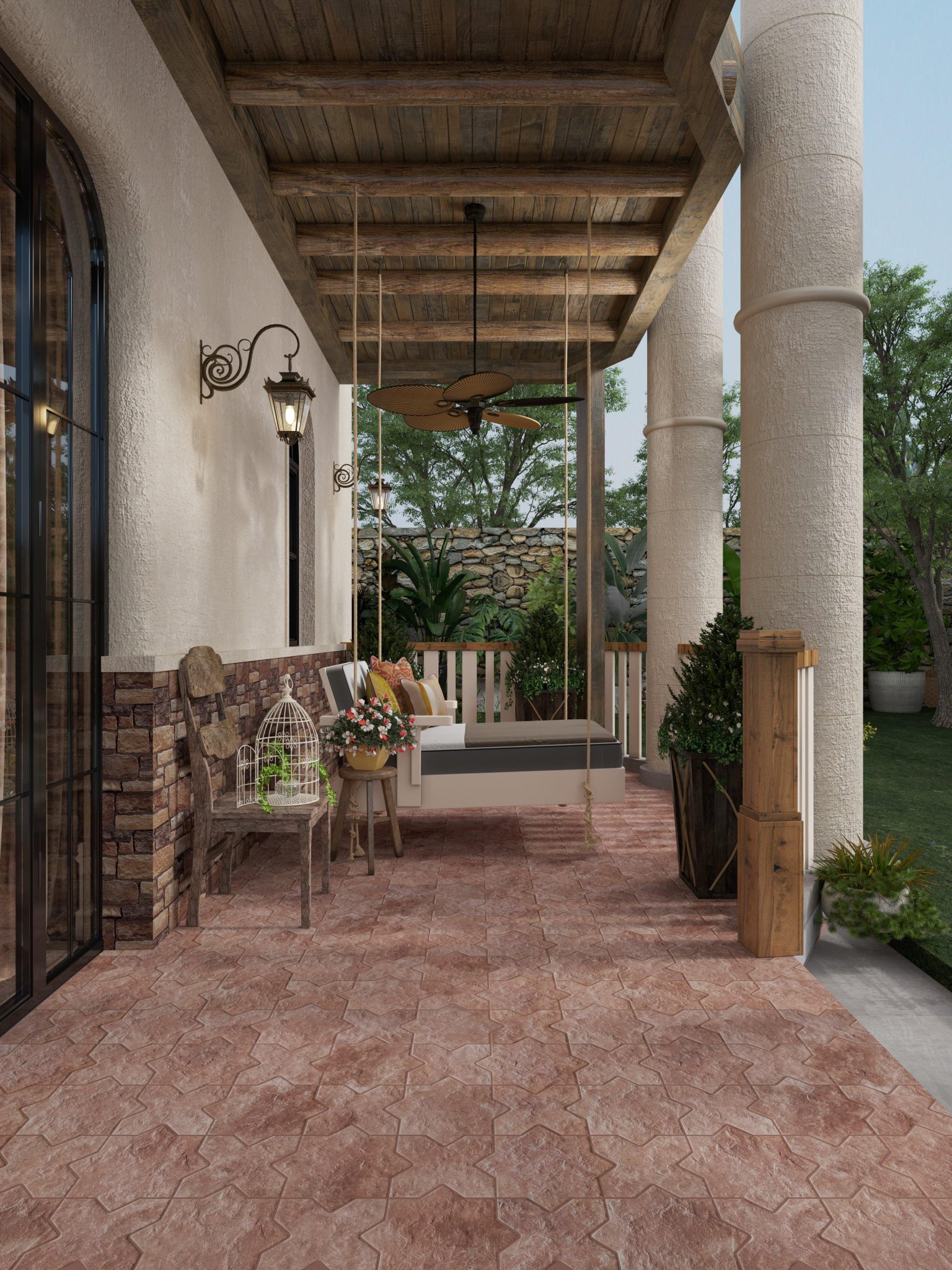 Moda Del Mar | Terracotta Star Cross Matte Porcelain Mosaic, 12 x 12, Rust/Orange, 7 mm Thick - Floor & Decor
