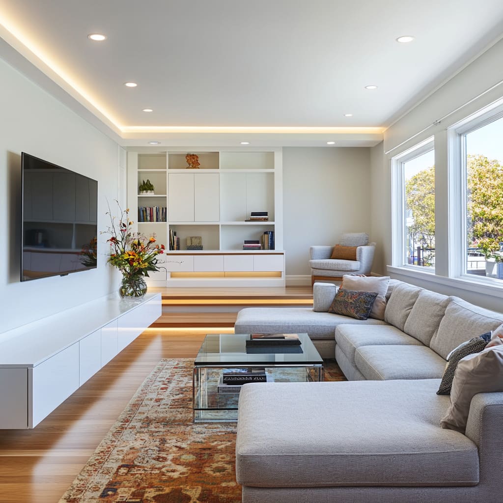 Modern & Cozy Small Split-Level House Living Room Ideas |