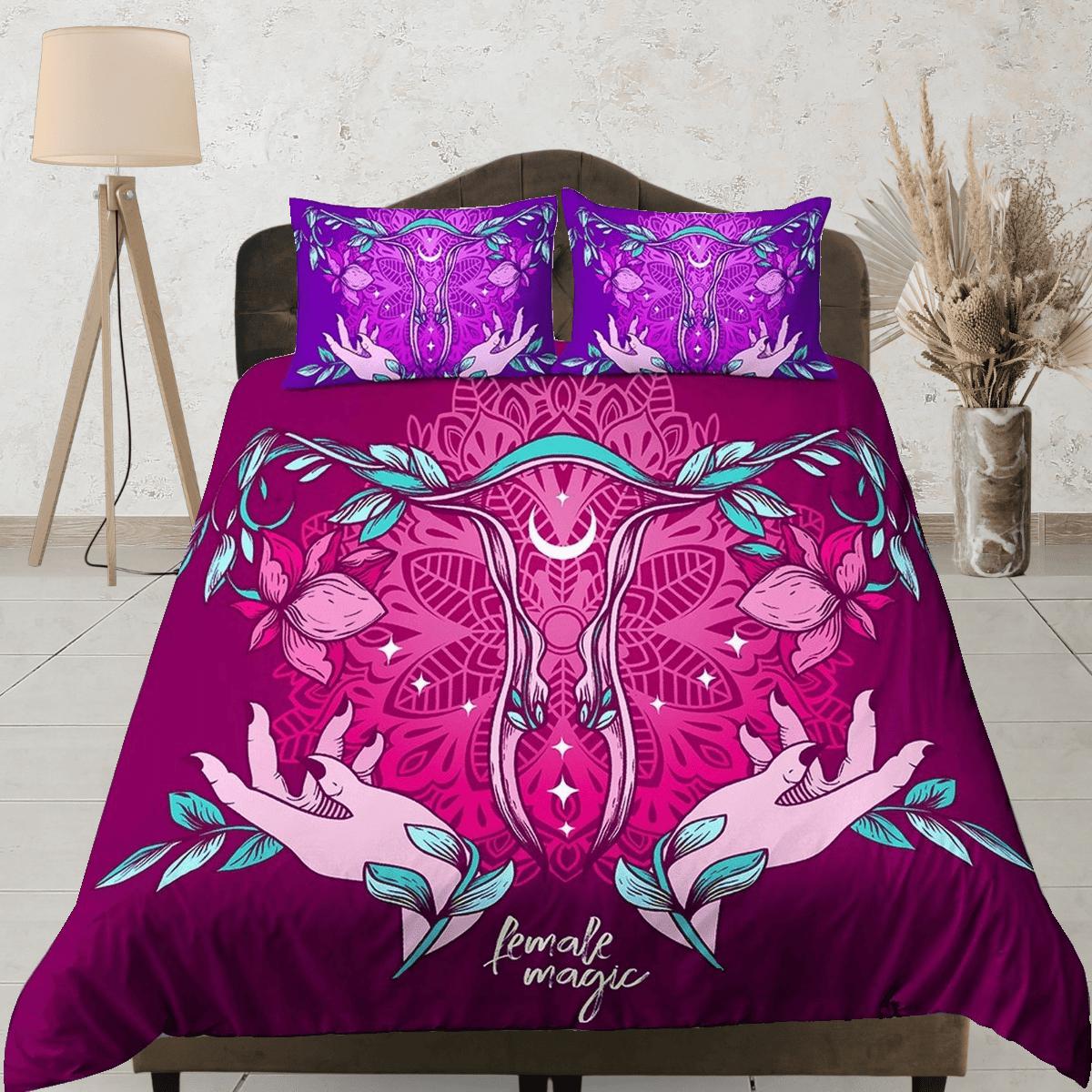 Mystical violet bedding, witchy decor dorm bedding, aesthetic duvet, boho bedding set full king queen, astrology