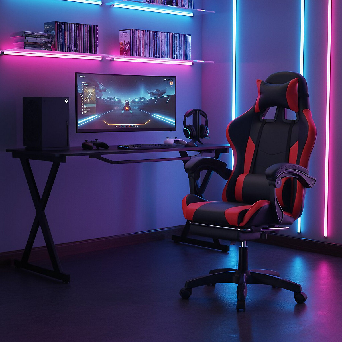 Neuro Red Black Fully Adjustable Gaming Computer Chair with Footrest and Lumbar Support