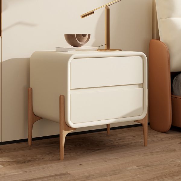 Organic Modern Leatherette Nightstand With Drawer Organization 2 Tiers, Off-White, 18'L x 16'W x 20'H
