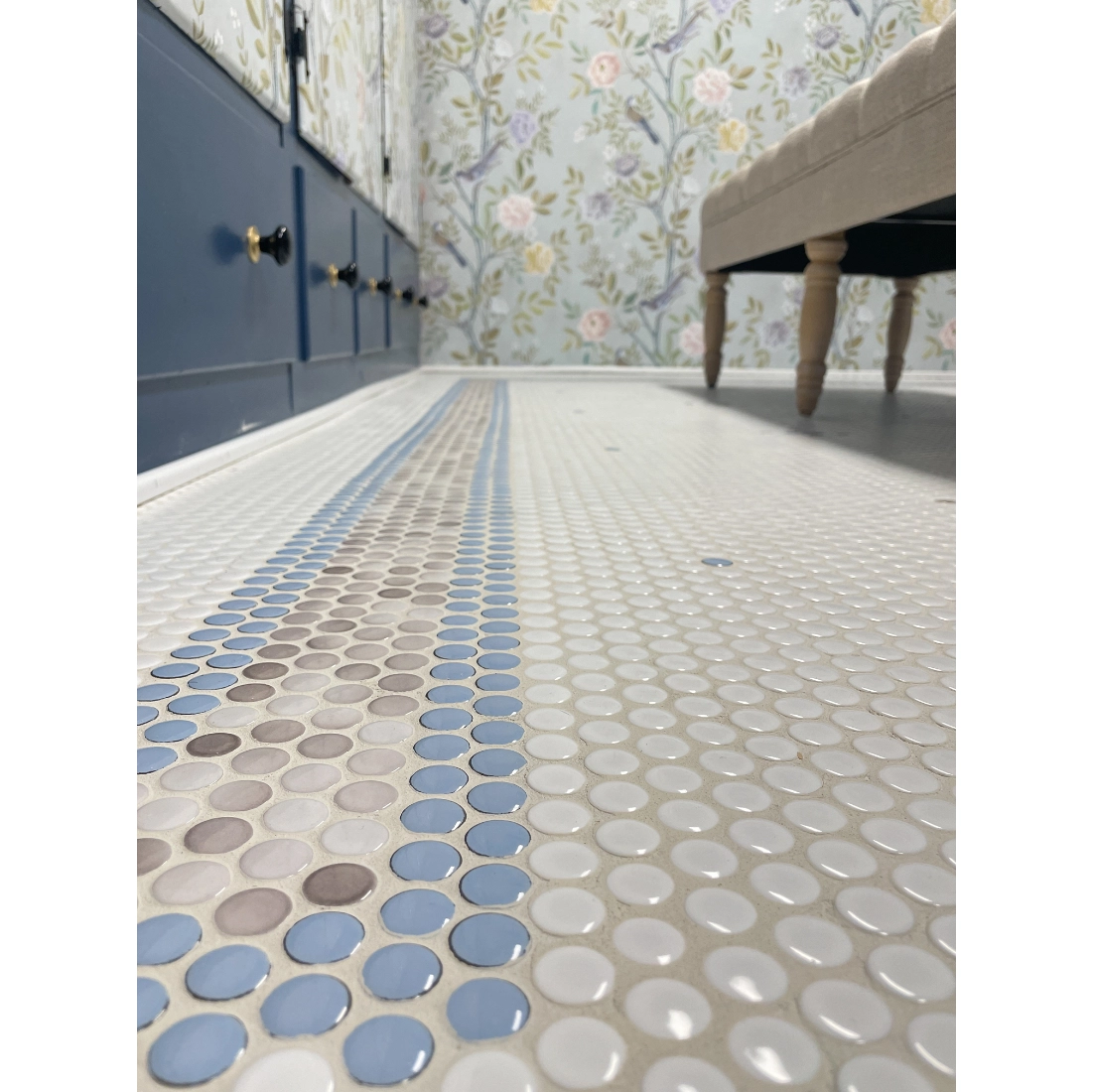 Penny Round Sky Mosaic Wall and Floor Tile | Porcelain | Blue | 12 x 13 | The Tile Shop