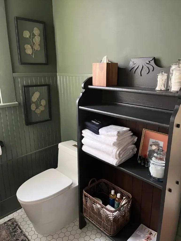 Room Makeover: Dark Green Moody Bathroom - Renee Renovates
