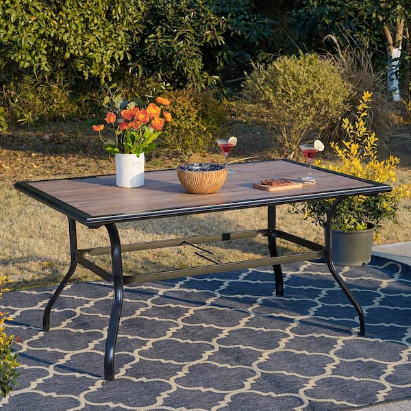 Room Small Table Rentals Phi Villa Black 7-Piece Metal Rectangle Table Outdoor Patio Dining Set