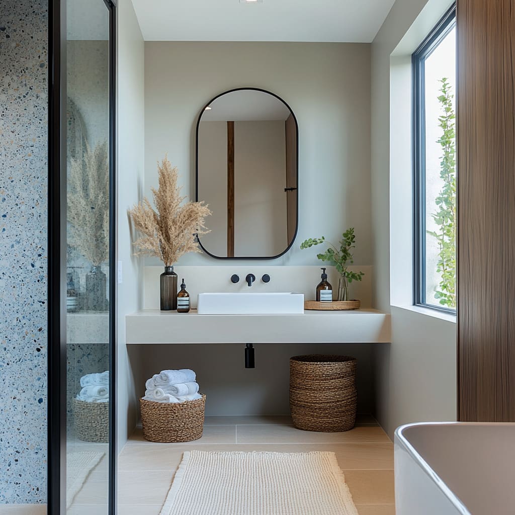 Rustic-Modern Bathroom Design: Natural Elements & Neutrals