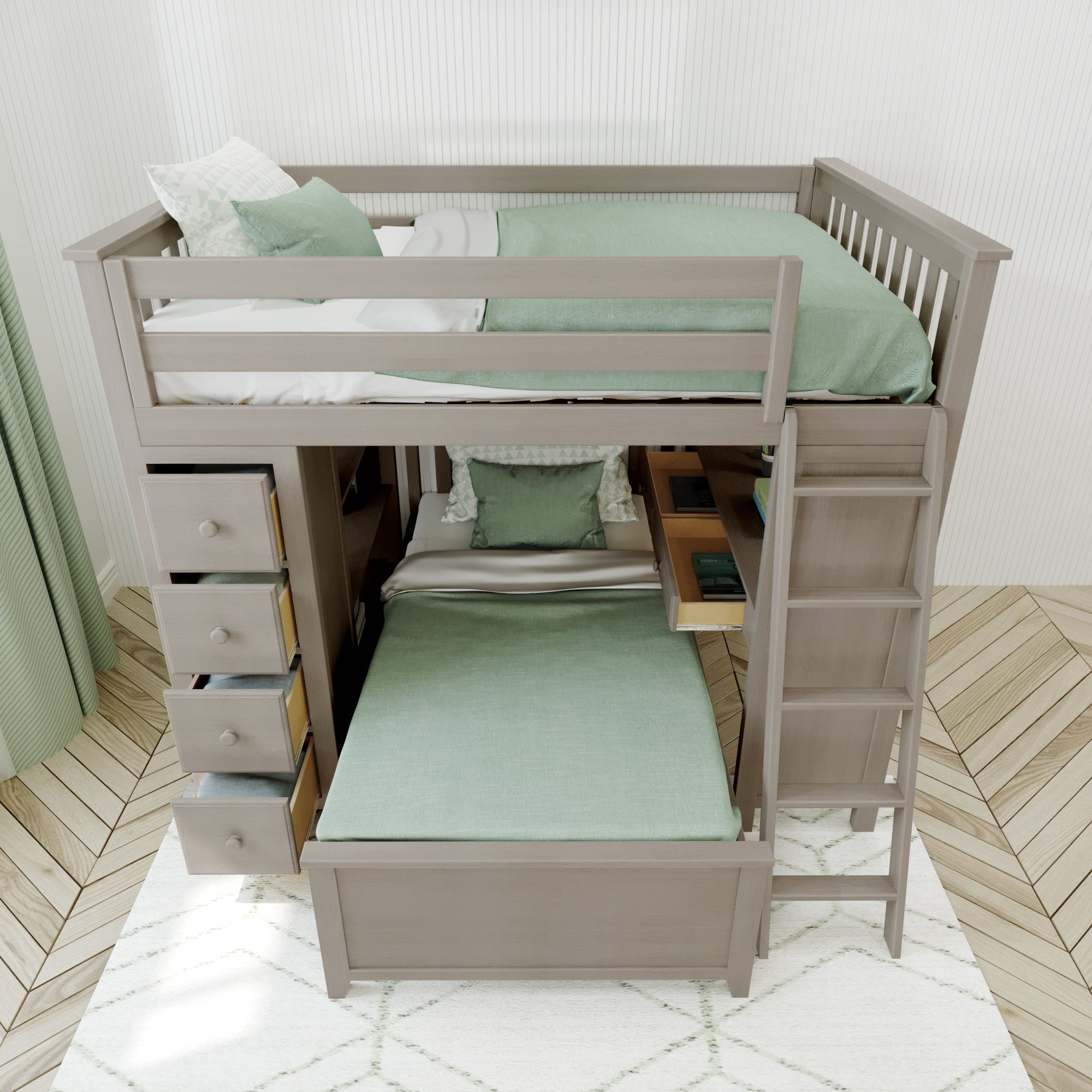 Solutions Full over Twin L-Shape Bunk with Desk + Storage – Kids Bedroom Gallery