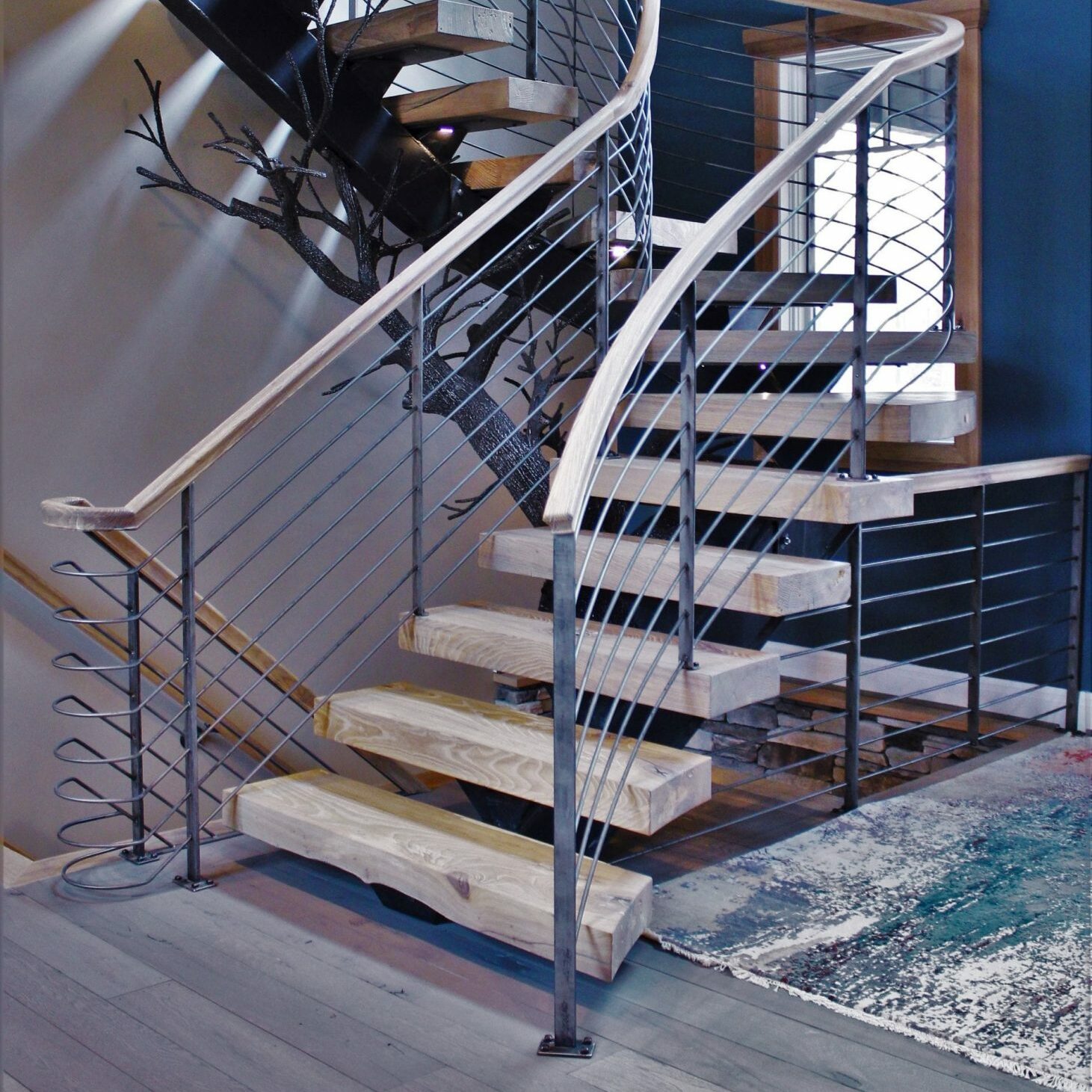 Steel 'Tree Stair' Floating Curved Staircase