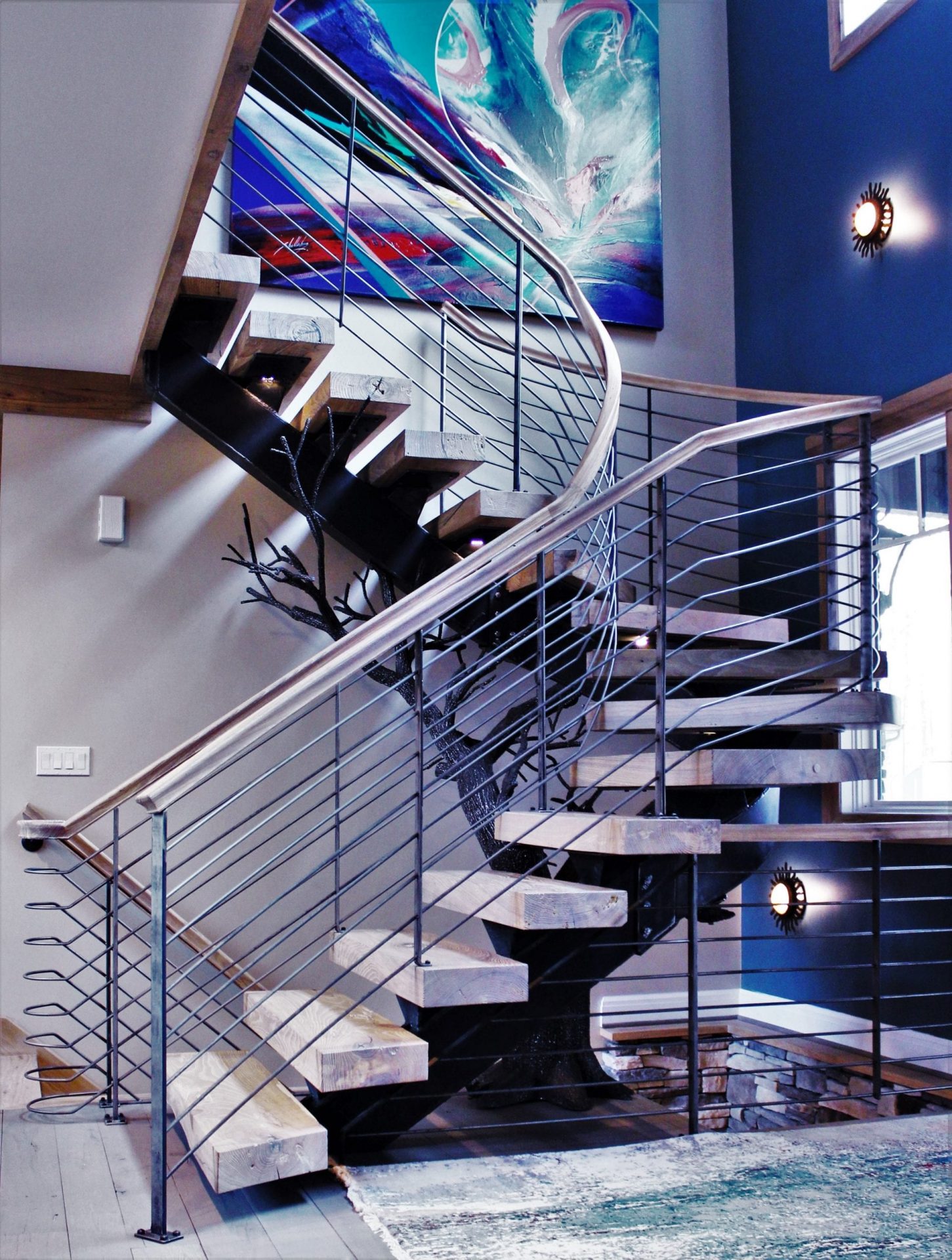Steel 'Tree Stair' Floating Curved Staircase