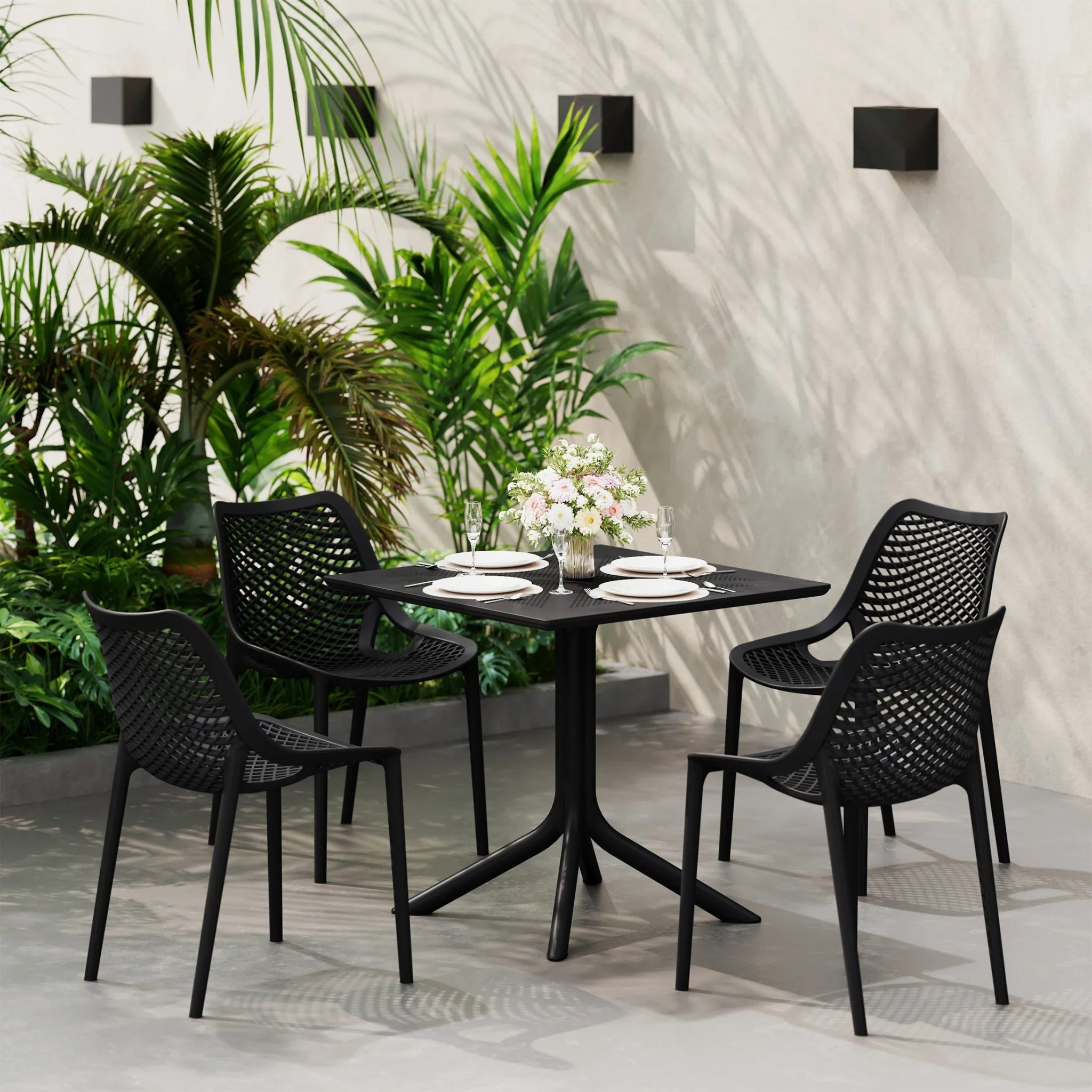 Sunshine 5-Piece Modern Square Patio Dining Table Set with Stackable P