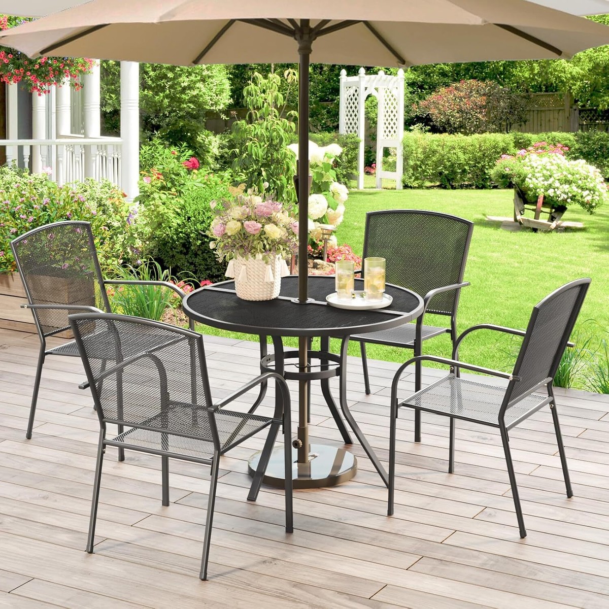 Table With Metal Chairs Set Of Unbranded Black 5-Piece Cast Aluminum Patio Outdoor Dining Set