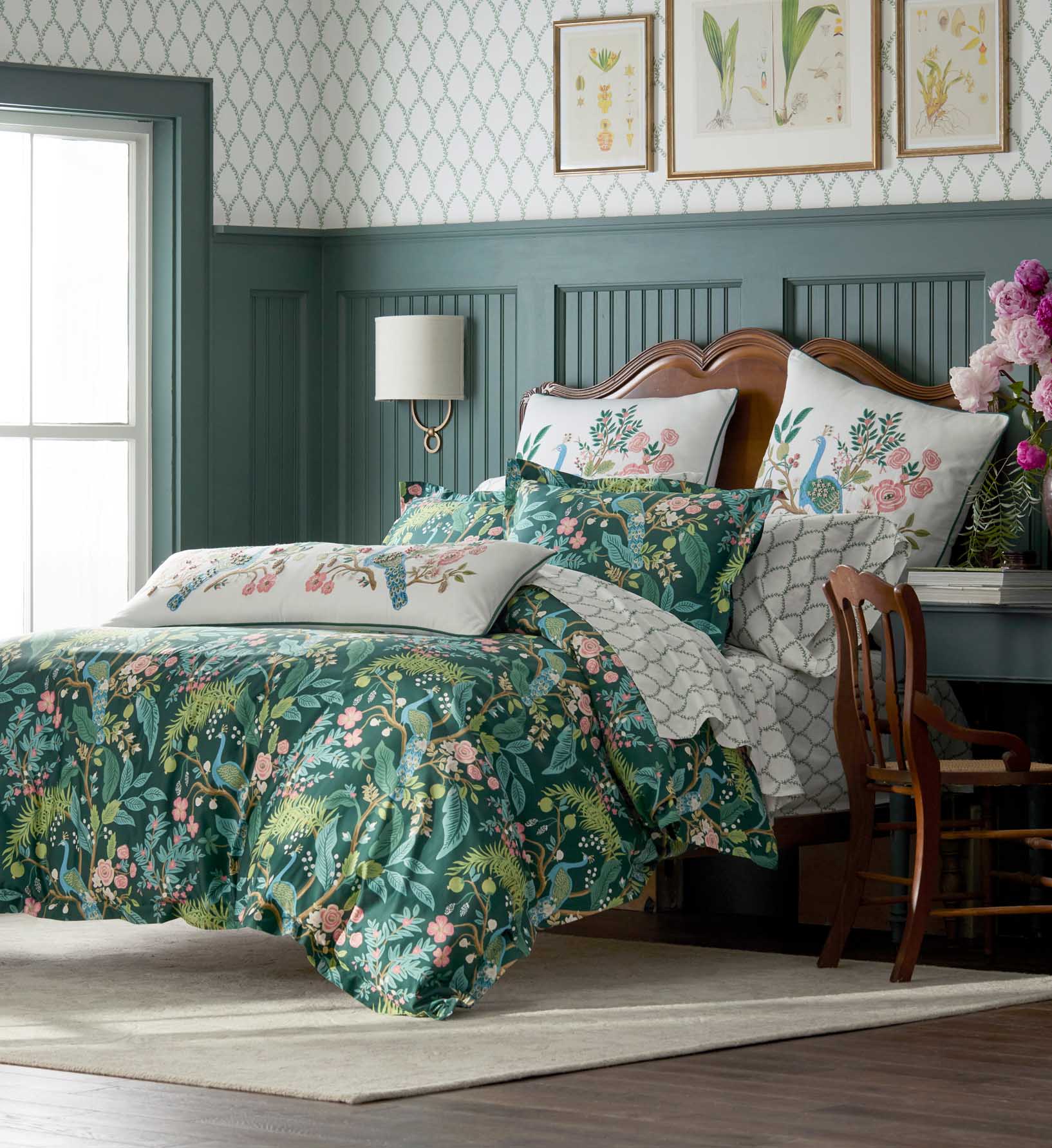 The Company Store Sateen Comforter Peacock Emerald, Size Full/Queen by Rifle Paper Co
