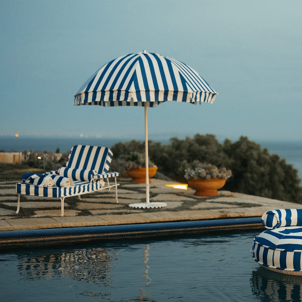 The Patio Umbrella - Crew Mediterranean Blue Stripe | Business & Pleasure Co Aus