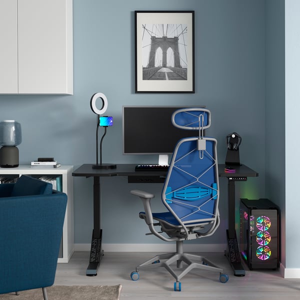 UPPSPEL / STYRSPEL gaming desk and chair, black blue/light gray, 551/8x311/2' - IKEA