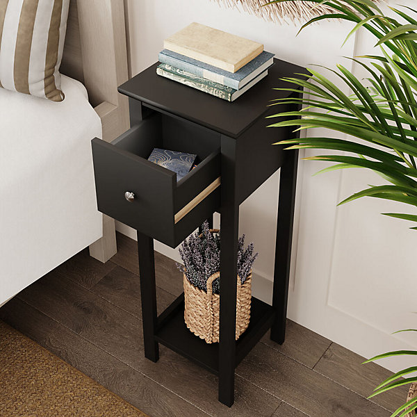 URBNLIVING 70cm Height 2 Pcs Slim Bedside Nightstand Black Table 1 Storage Drawer Bedroom Furniture Sofa