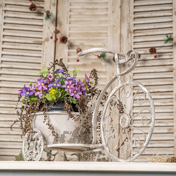 Vintage Bicycle Plant Stand – Metal Planter Basket Handcrafted Rustic – Reviclas