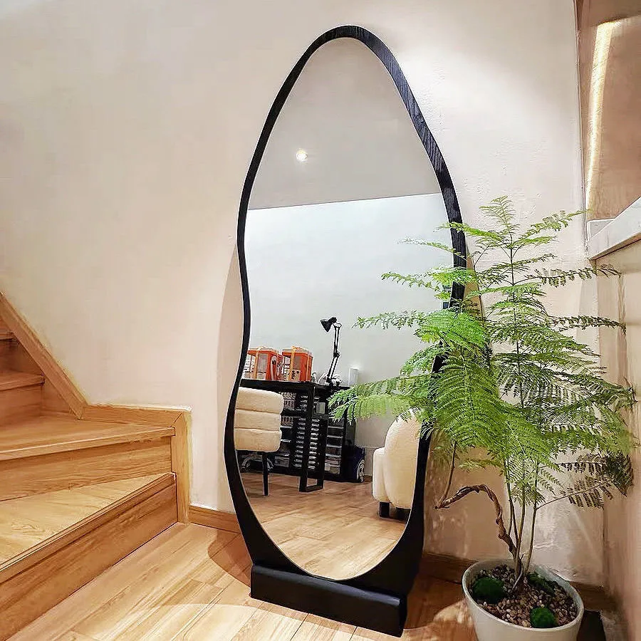 Wavy Wooden Stand Mirror