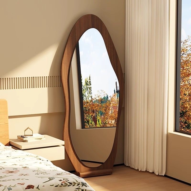 Wavy Wooden Stand Mirror