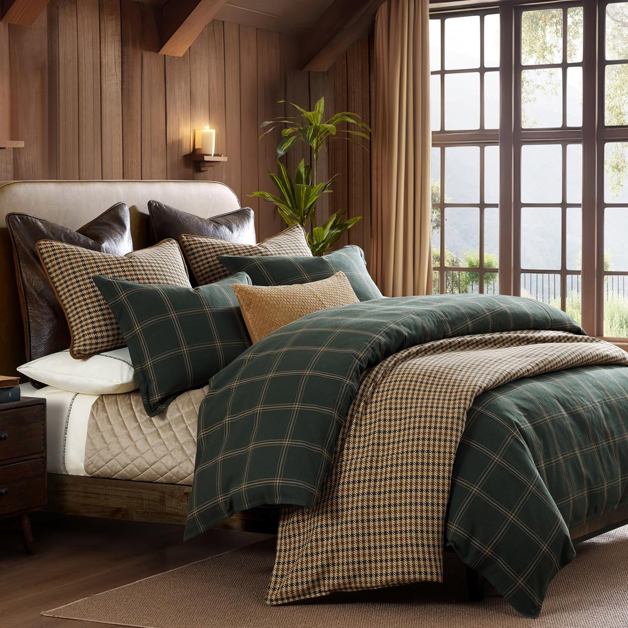 Windowpane Plaid Hunter Green Duvet Cover Set - Super Queen