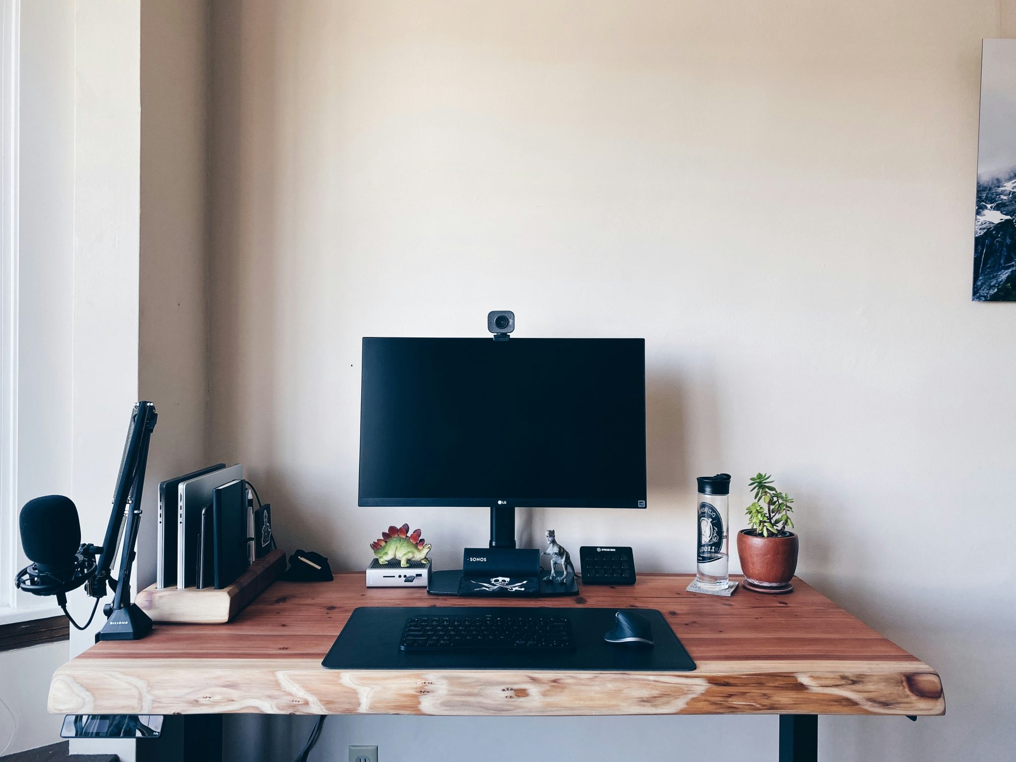 A custom, live-edge desk for working from home.