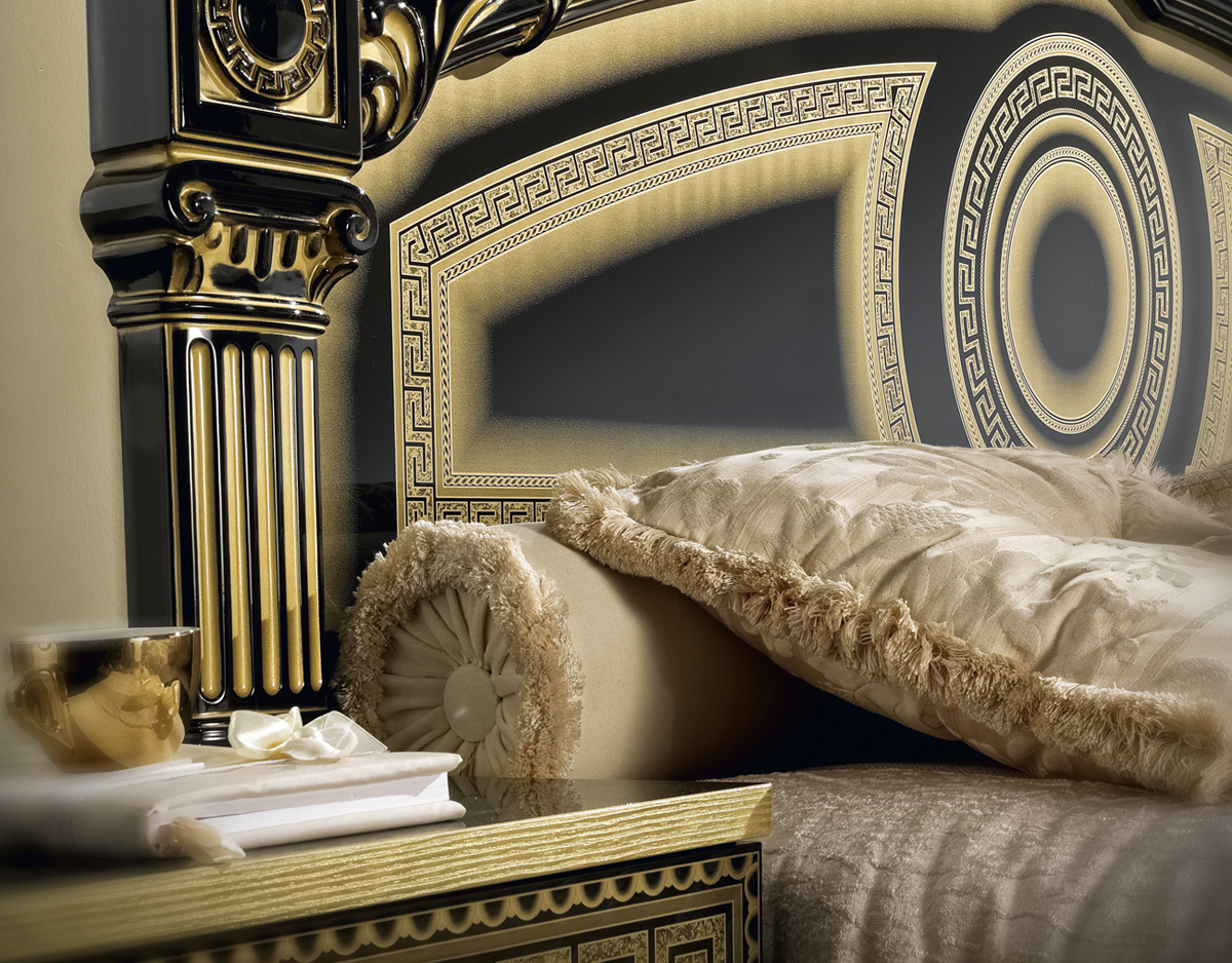 Aida Bed Black w/Gold, Classic Bedrooms QS and KS, Bedroom Furniture