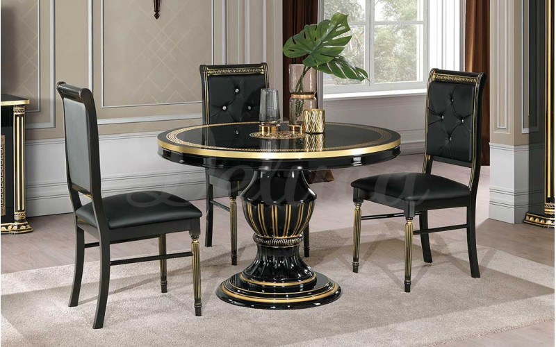 Aria Black and Gold Round Italian Dining Table & Chairs Set