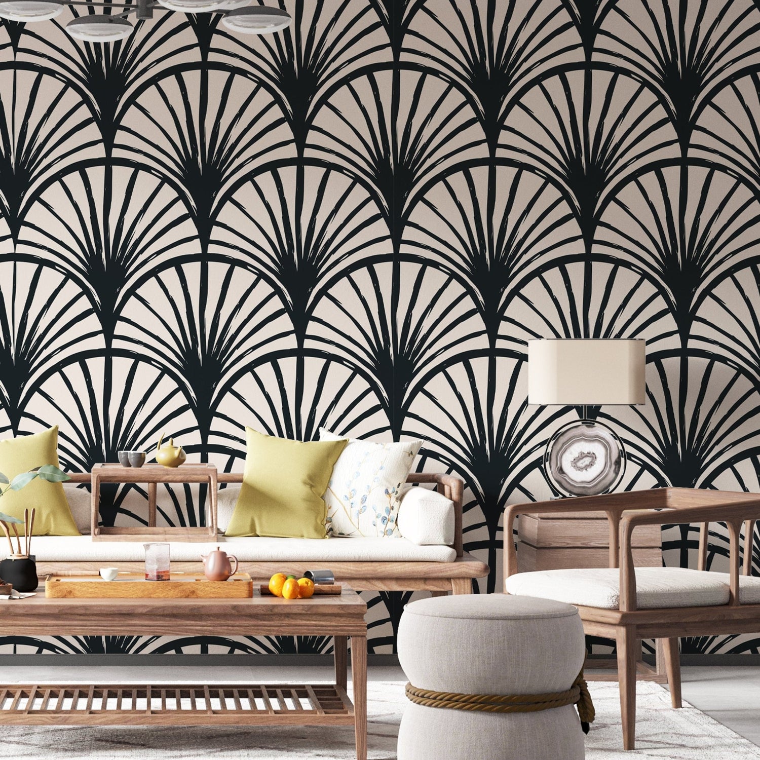 Art Deco wallpaper peel and stick, Vintage removable wall mural, Modern home decor - Scandi Home Art_Deco_wallpaper botanical_wallpaper