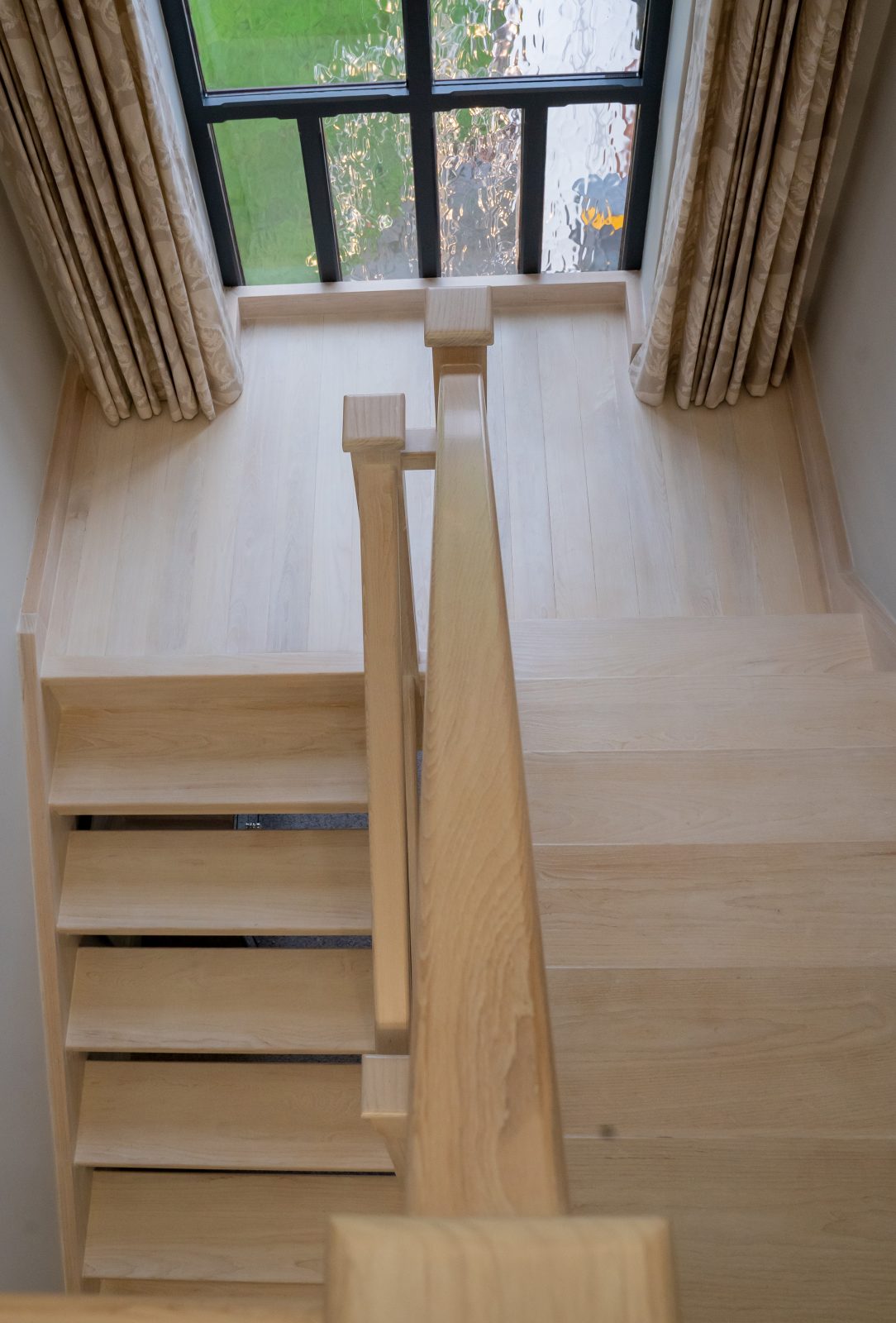 Ash Open Plan Staircase - Chamfered Newels - Embedded Glass - Edwards & Hampson
