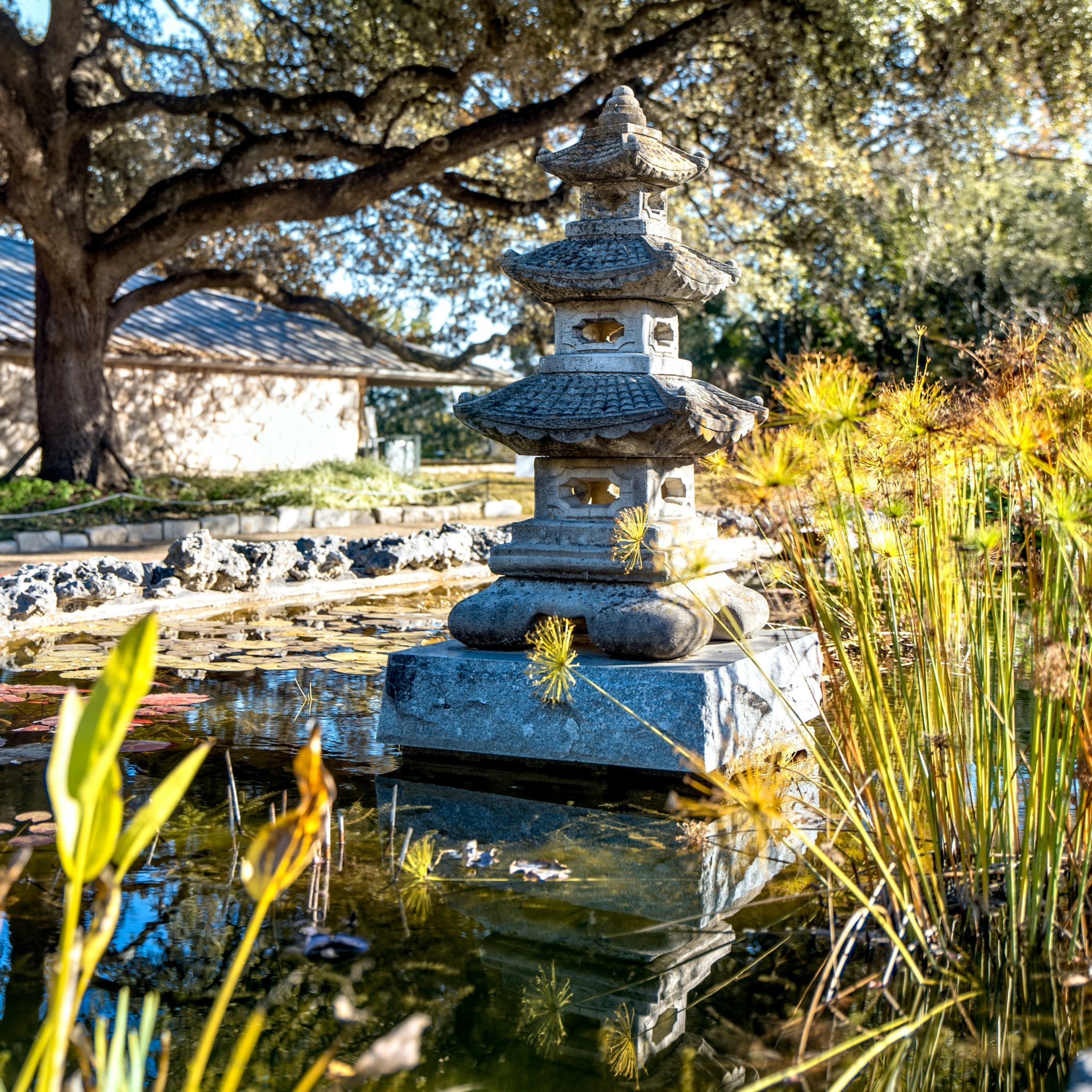 Asian garden statue at Zilker Botanical garden, Austin Texas
