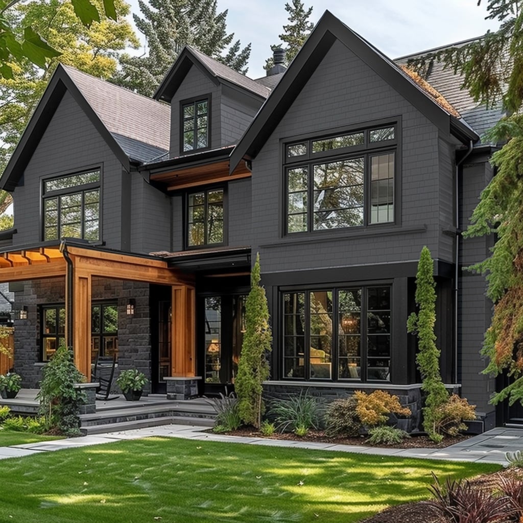 Black House with Wood Accents (Including Cedar): Design Ideas & Paint Colors – Welsh Design Studio
