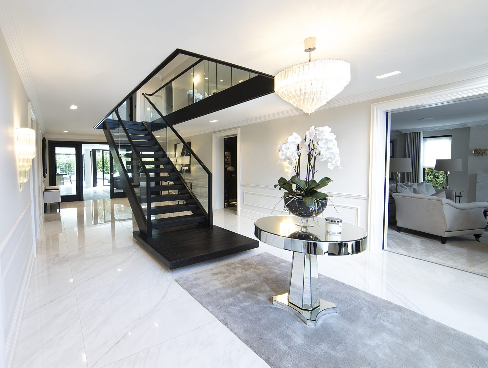 Black Open Plan Staircase - Free Standing Glass Balustrade - Edwards & Hampson