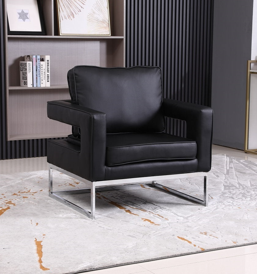 Black PU Leather Accent Chair with Chrome Base-I6860 – Bonlife Furniture