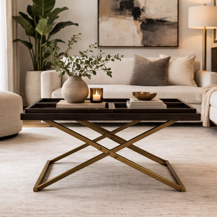 Black Rectangular Coffee Table With Gold Base - Hives And Honey