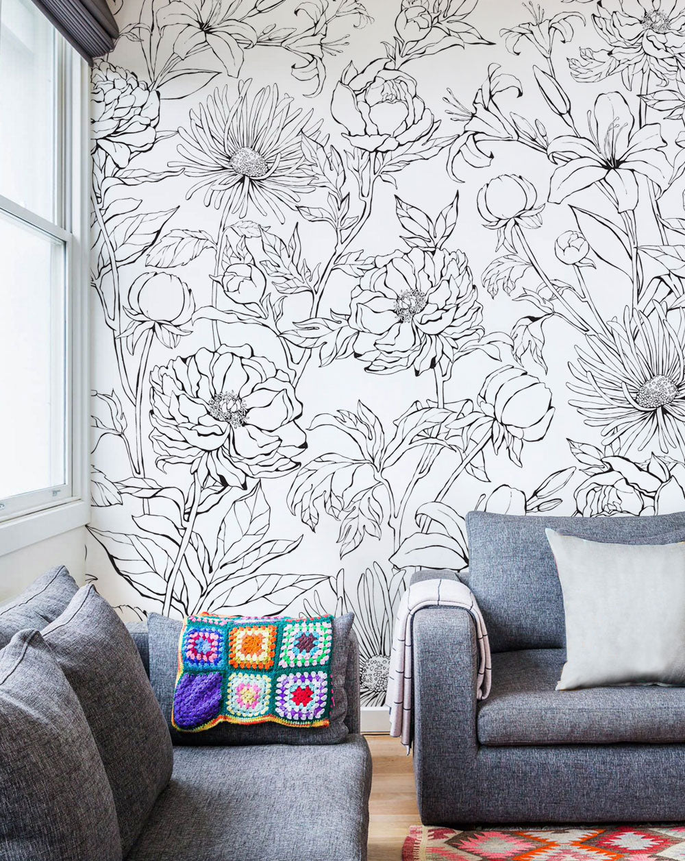 Botanical Garden Hand Drawn Flowers Mural Wall Art Wallpaper – Simple Shapes