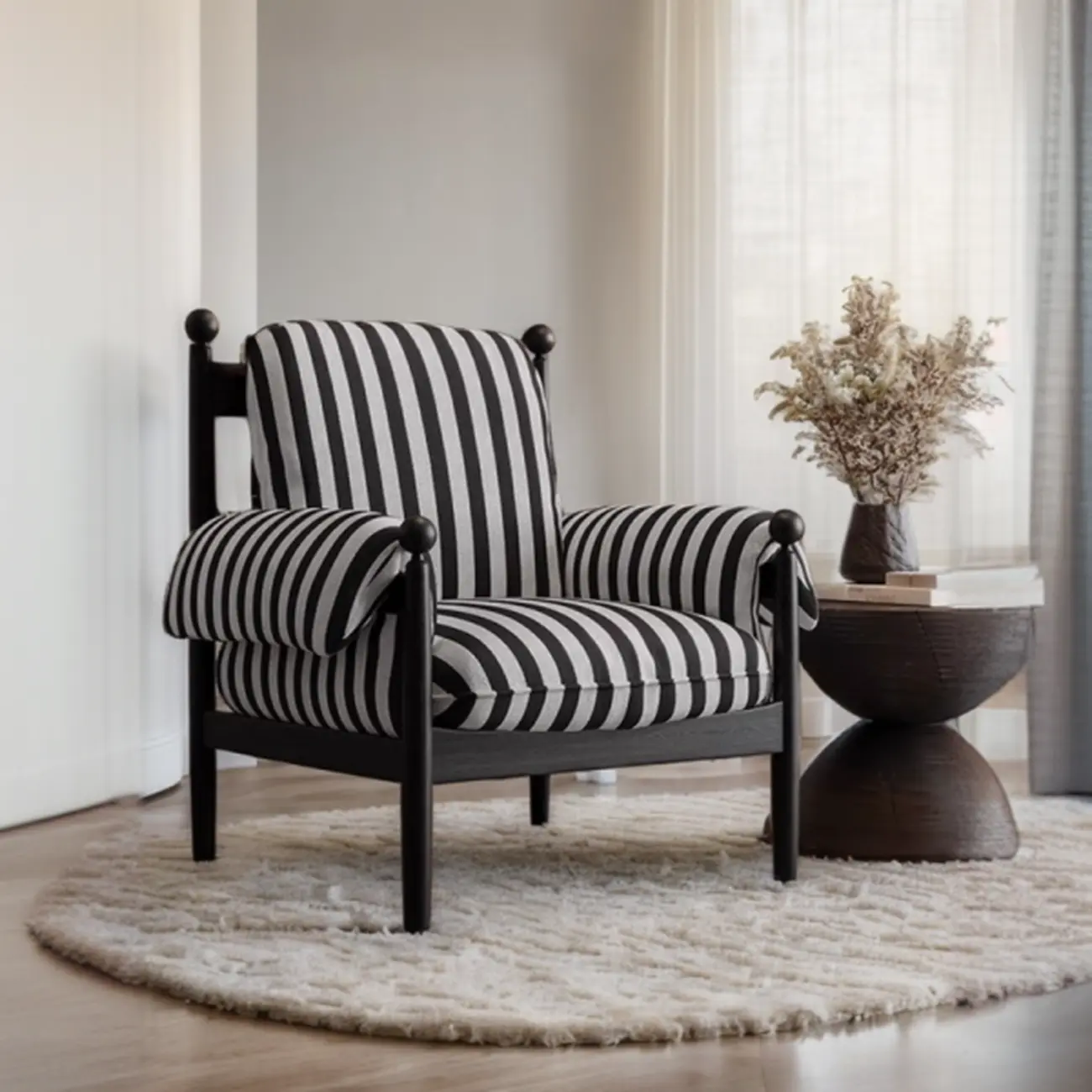 Club Chair Black And White Striped Accent Chair Modern Striped Accent Chair, Upholstered Armchair Reading Chair