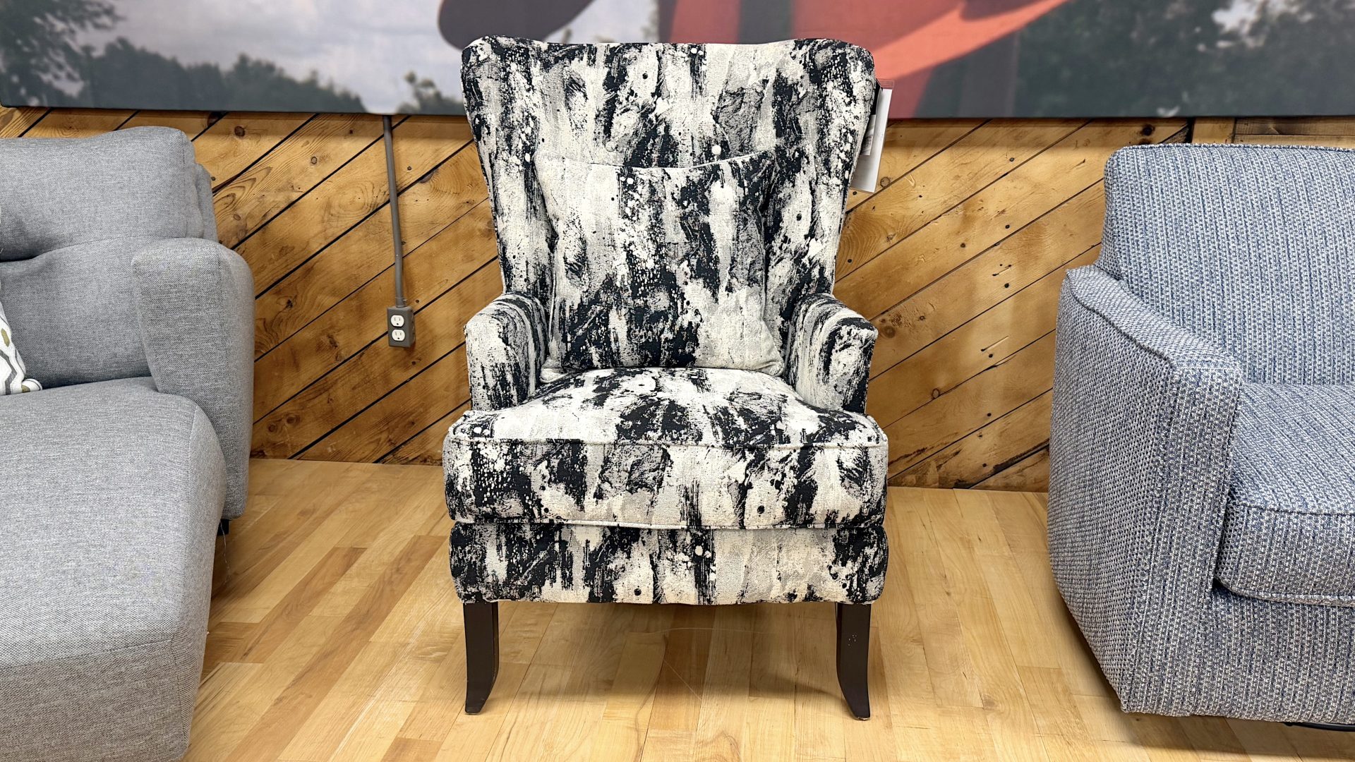 Contemporary Wingback Accent Chair – Abstract Black & White Statement Armchair – The Stock Room