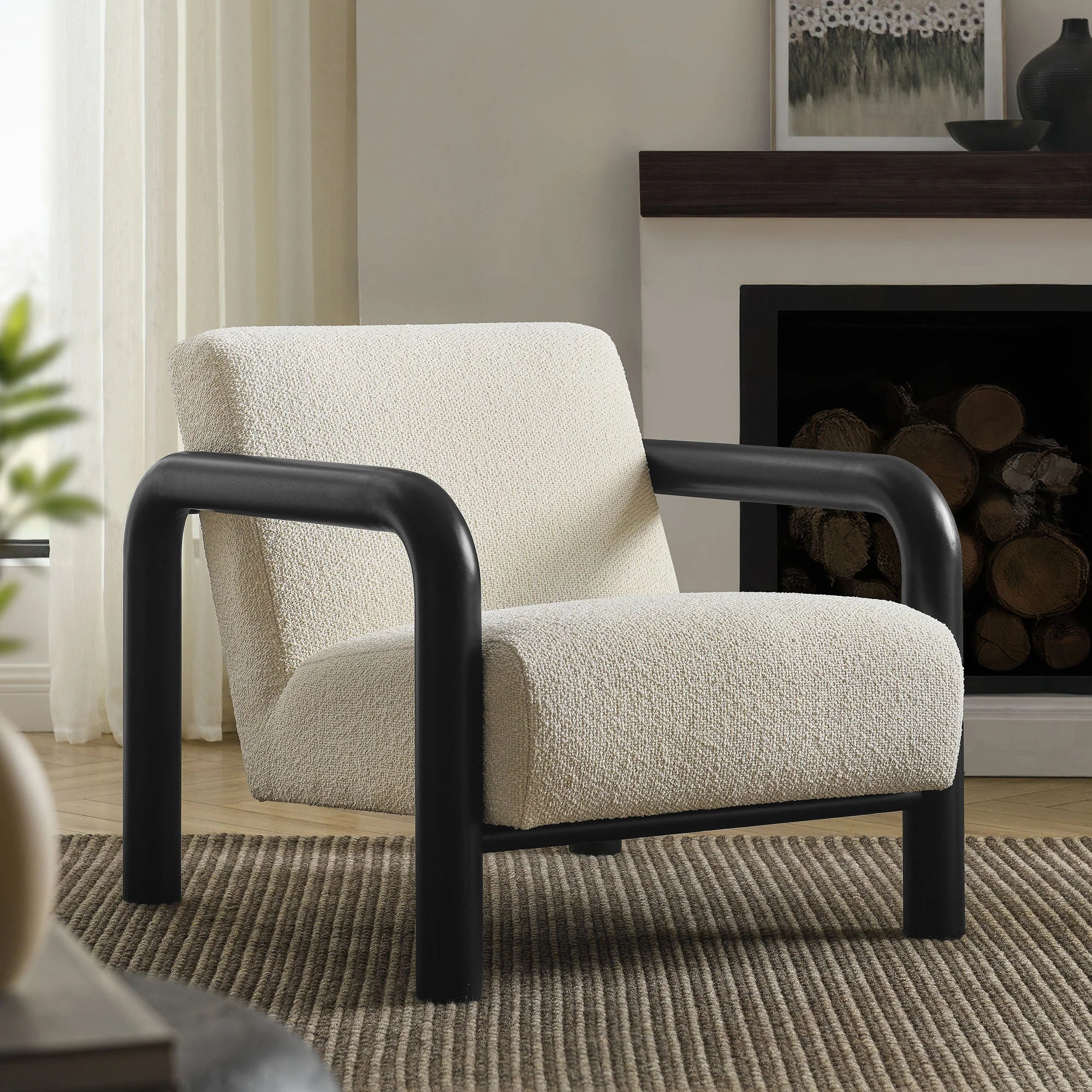 Cream And Black Accent Chair Serene Boucle Accent Chair In Cream Black