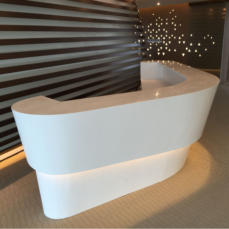 Curved Business Reception Desk Luxury Wood Stone Curved Office Furniture For Beauty Salon