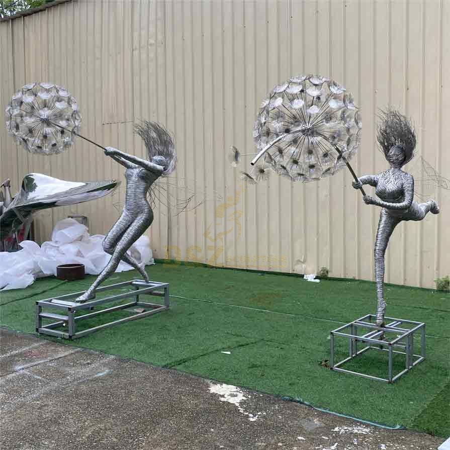 Fantasy wire fairy and dandelion garden sculptures for sale DZ-456