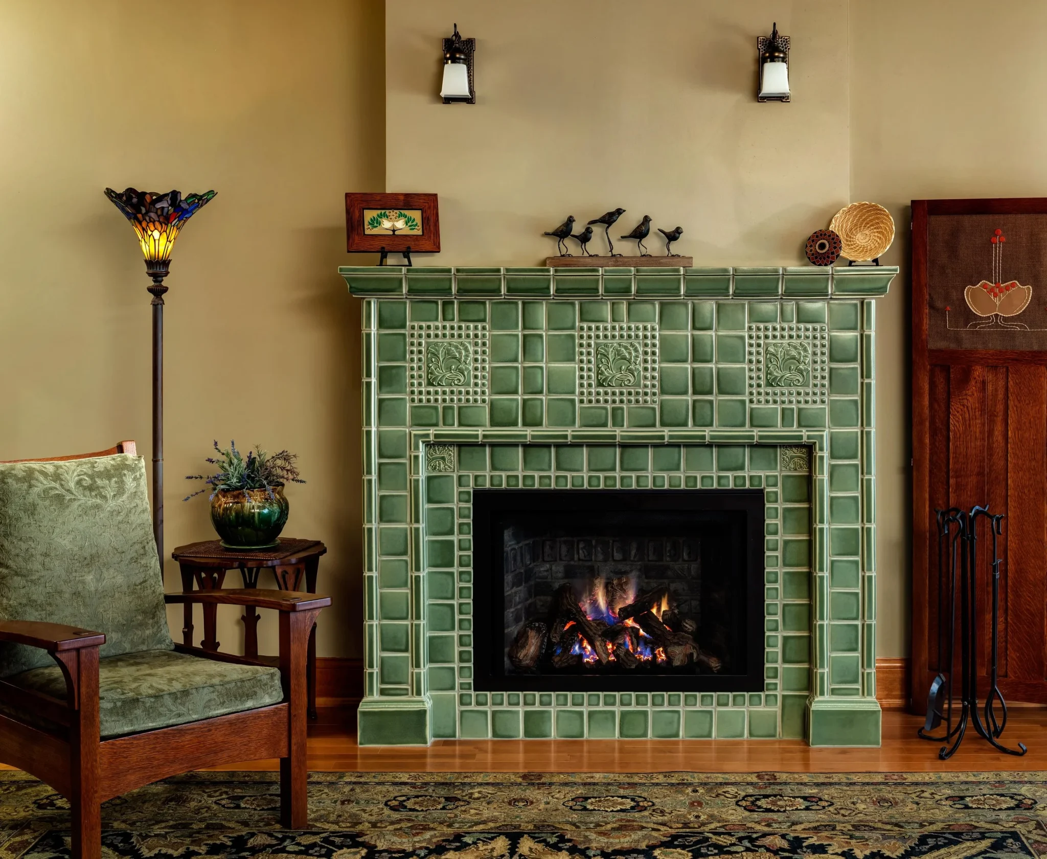Ginkgo Lichen Fireplace — Motawi Tileworks