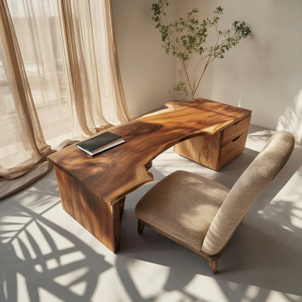 Handcrafted Live Edge Solid Wood Writing Desk with Storage – Modern Rustic - 47'W x 30'H / 18'