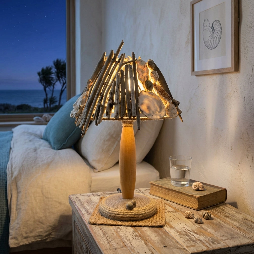 Handcrafted Table Lamp STINA – Natural Driftwood Design, Wooden Base – StoneSoftArt